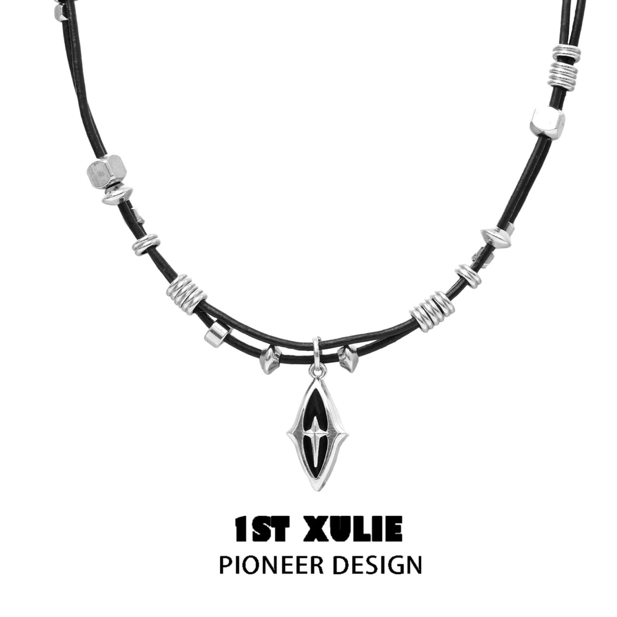 Black Mirror 18k Platinum Plated Leather Strap Necklace™ - 1ST XULIE