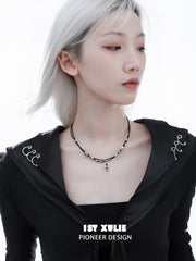 Black Mirror 18k Platinum Plated Leather Strap Necklace™ - 1ST XULIE