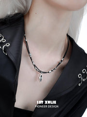 Black Mirror 18k Platinum Plated Leather Strap Necklace™ - 1ST XULIE