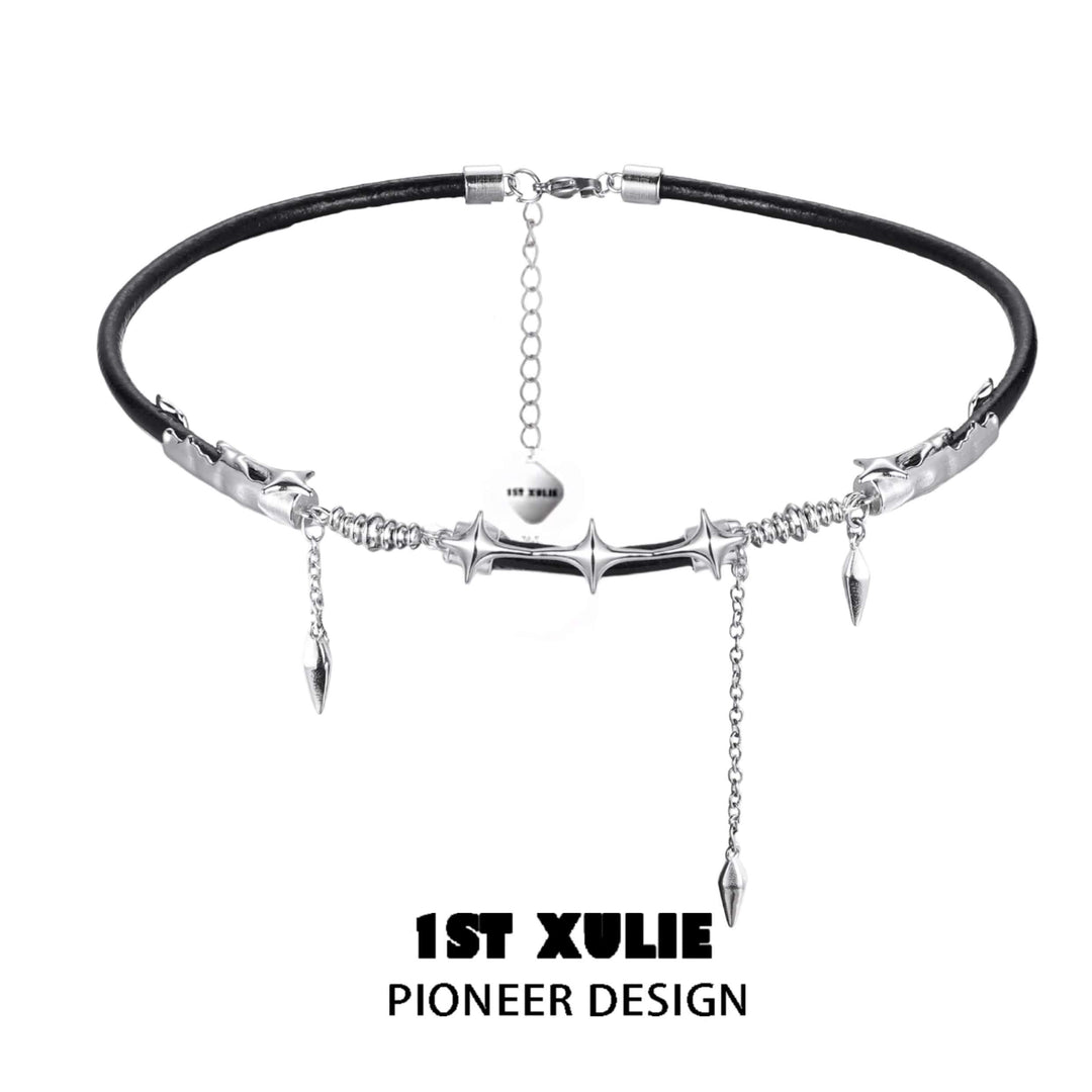 Black Mirror 18k Platinum Plated Pendant Cowhide Necklace Choker™ - 1ST XULIE