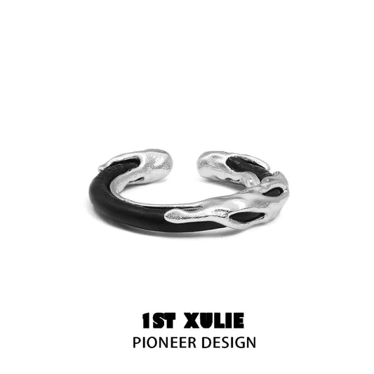 Black Mirror Cowhide Sterling S925 Silver Adjustable Ring™ - 1ST XULIE