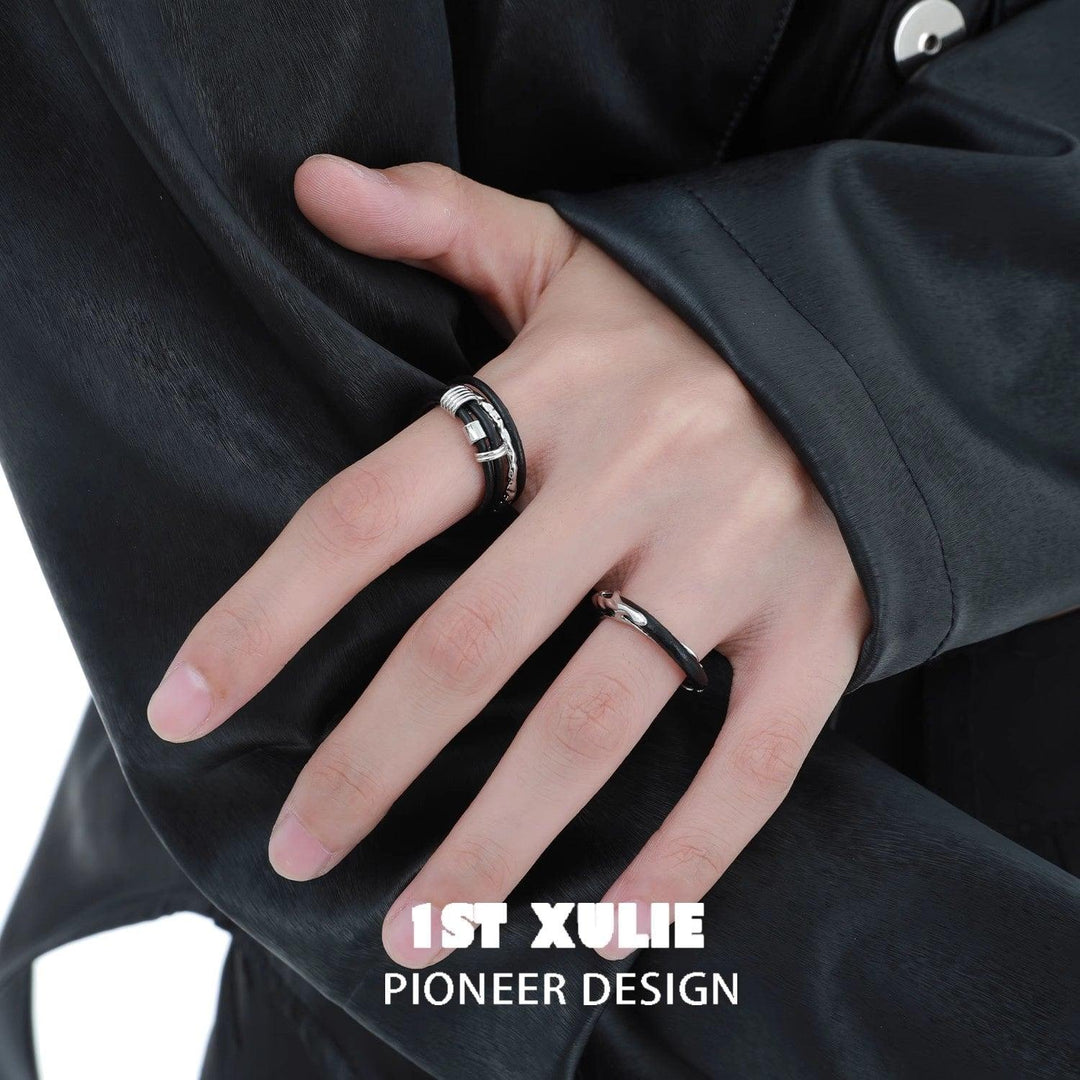 Black Mirror Cowhide Sterling S925 Silver Adjustable Ring™ - 1ST XULIE