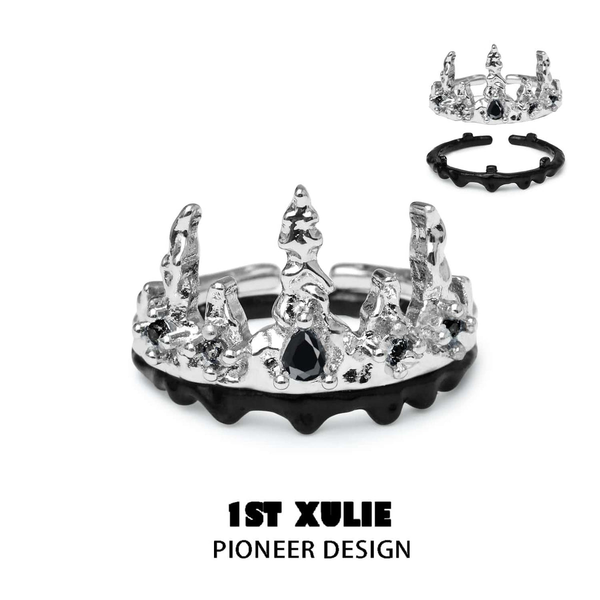 Black Mirror Sterling Silver S925 Detachable Crown Ring - 1ST XULIE