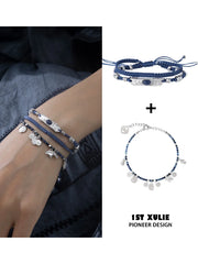 Blue beaded and braided bracelet set with wrist styling