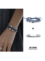 Product and wrist views of a braided bracelet and bangle combination
