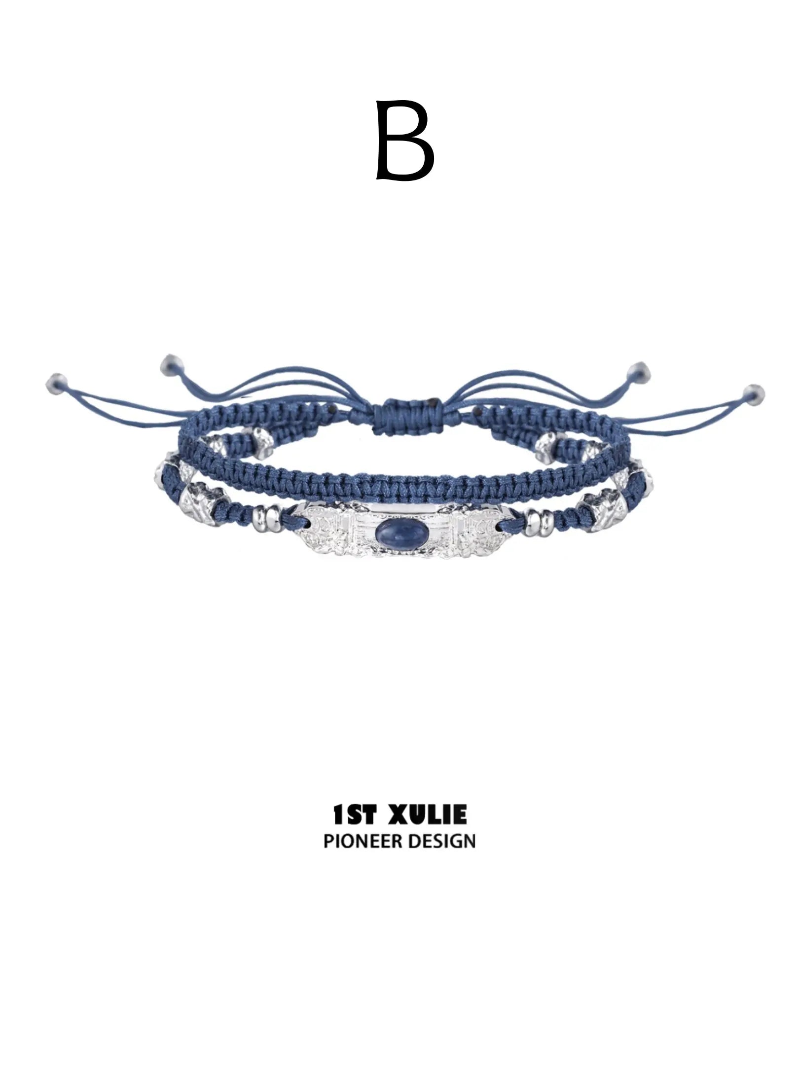 Style B blue braided bracelet with an oval blue accent