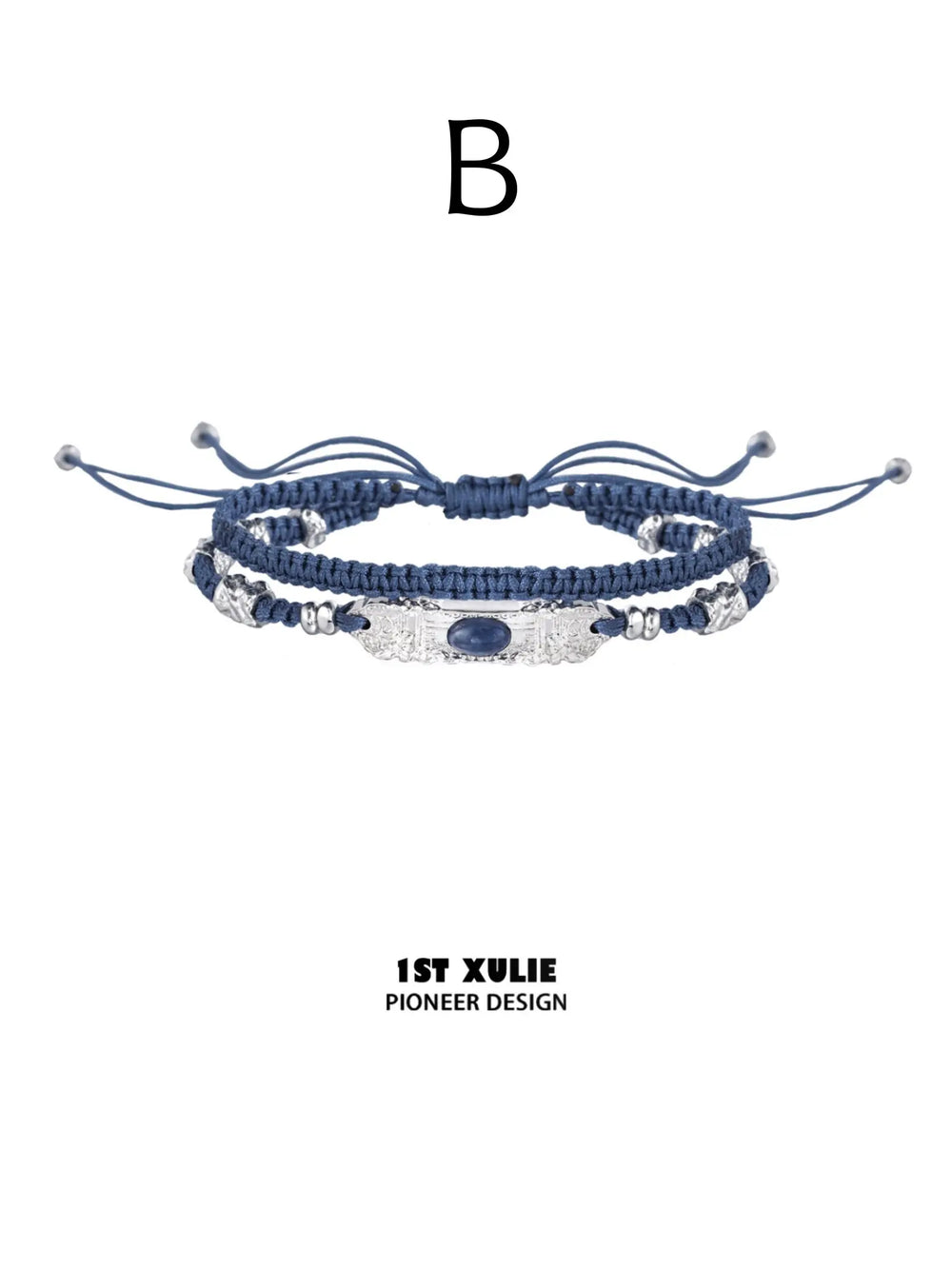 Style B blue braided bracelet with an oval blue accent