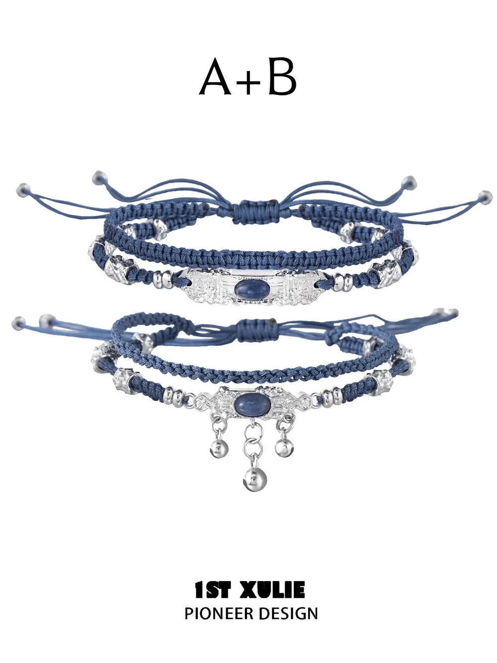 Style A and Style B blue braided bracelet set
