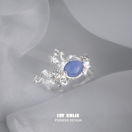 Blue Sky Blue-vein Stone S925 Sterling Silver Irregular Ring™ - 1ST XULIE