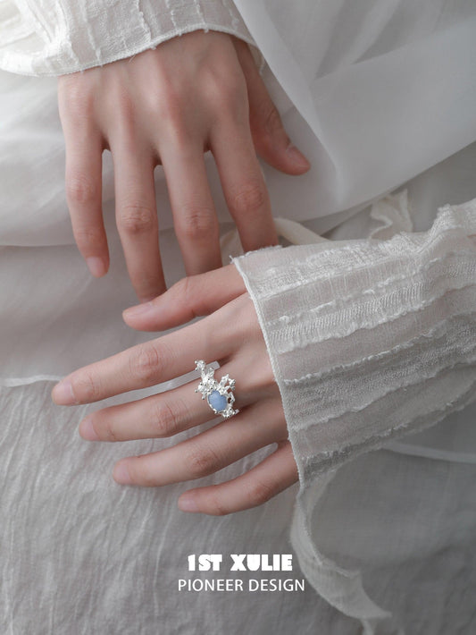 Blue Sky Blue-vein Stone S925 Sterling Silver Irregular Ring™ - 1ST XULIE