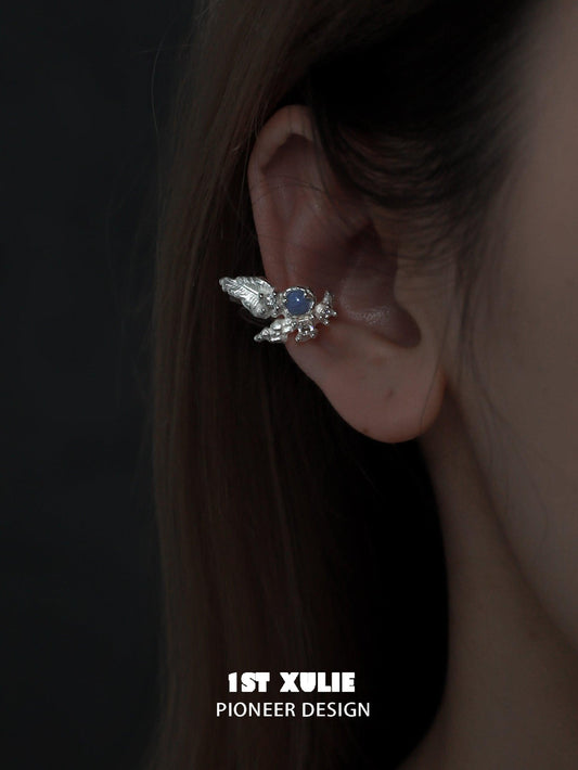 Blue Sky Blue-vein Stone S925 Sterling Silver Pearl Ear Clips™ - 1ST XULIE