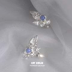 Blue Sky Blue-vein Stone S925 Sterling Silver Pearl Ear Clips™ - 1ST XULIE