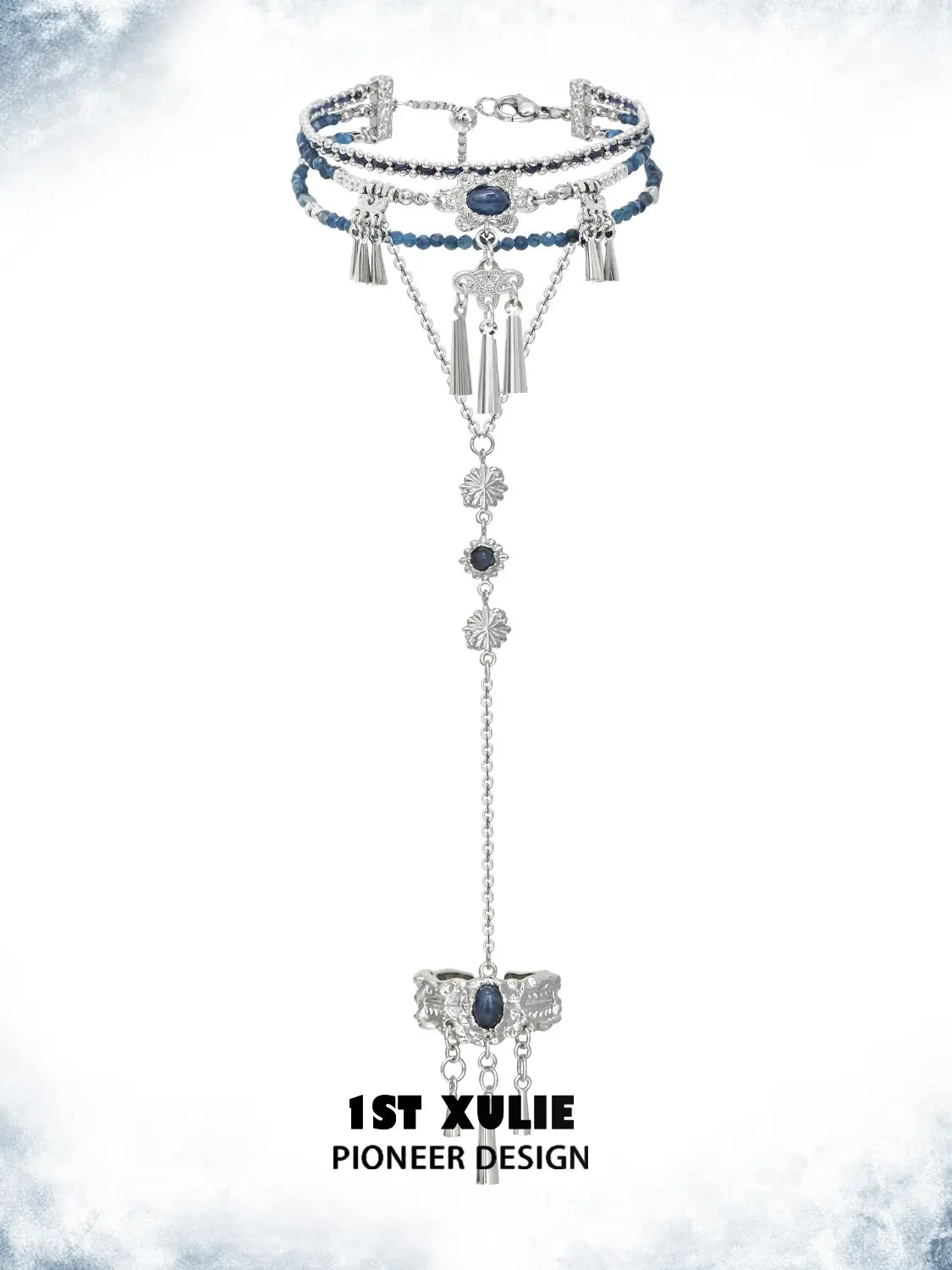 Full bracelet and ring hand chain displayed vertically