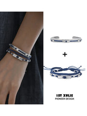Bangle and braided bracelet combination with matching wrist styling