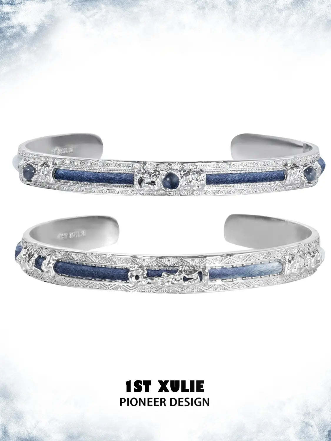 Blue woven open bangles showing the ornamental details and overall silhouette