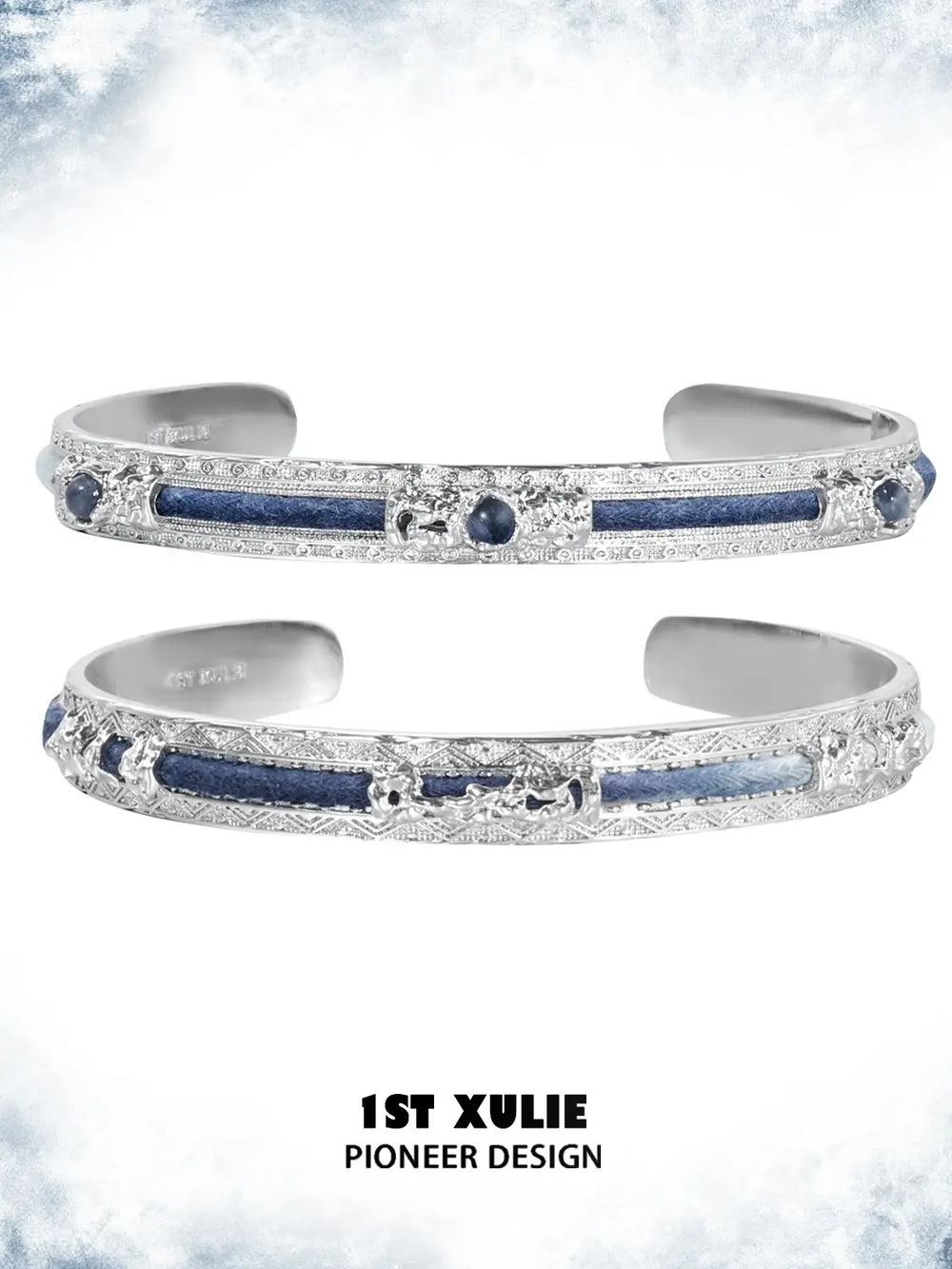 Blue woven open bangles showing the ornamental details and overall silhouette