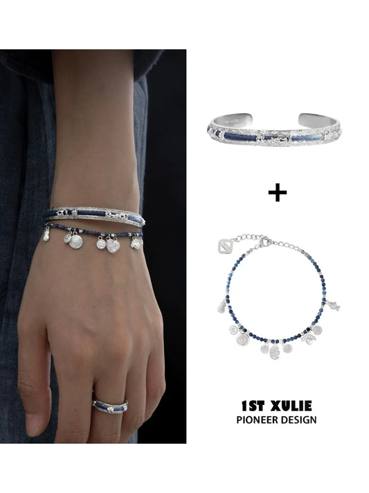 Bangle and blue beaded bracelet set