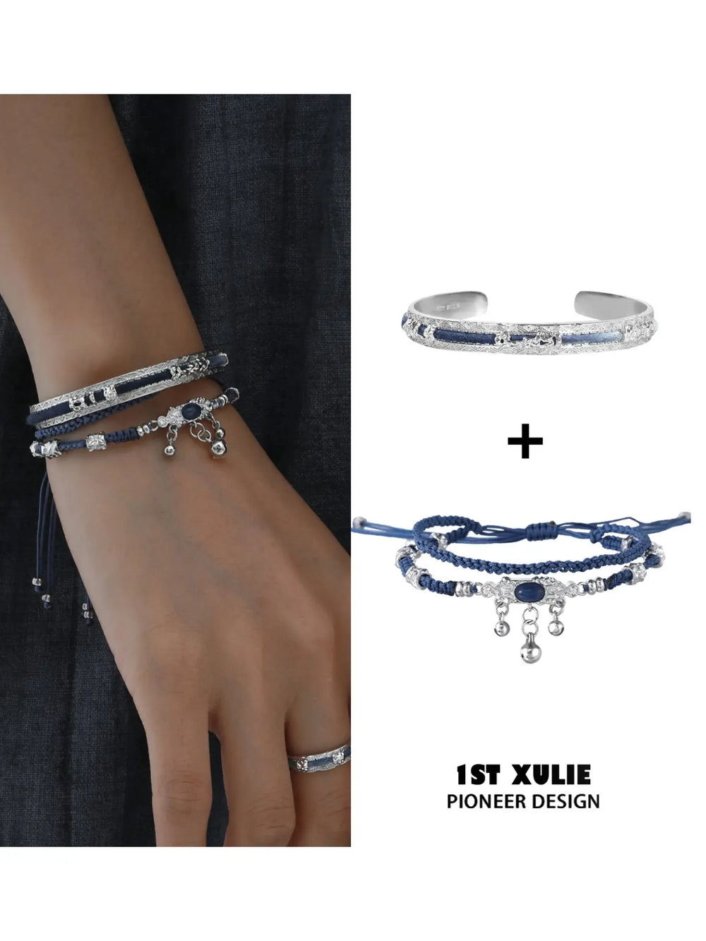 Stone-accented bangle and tassel braided bracelet combination