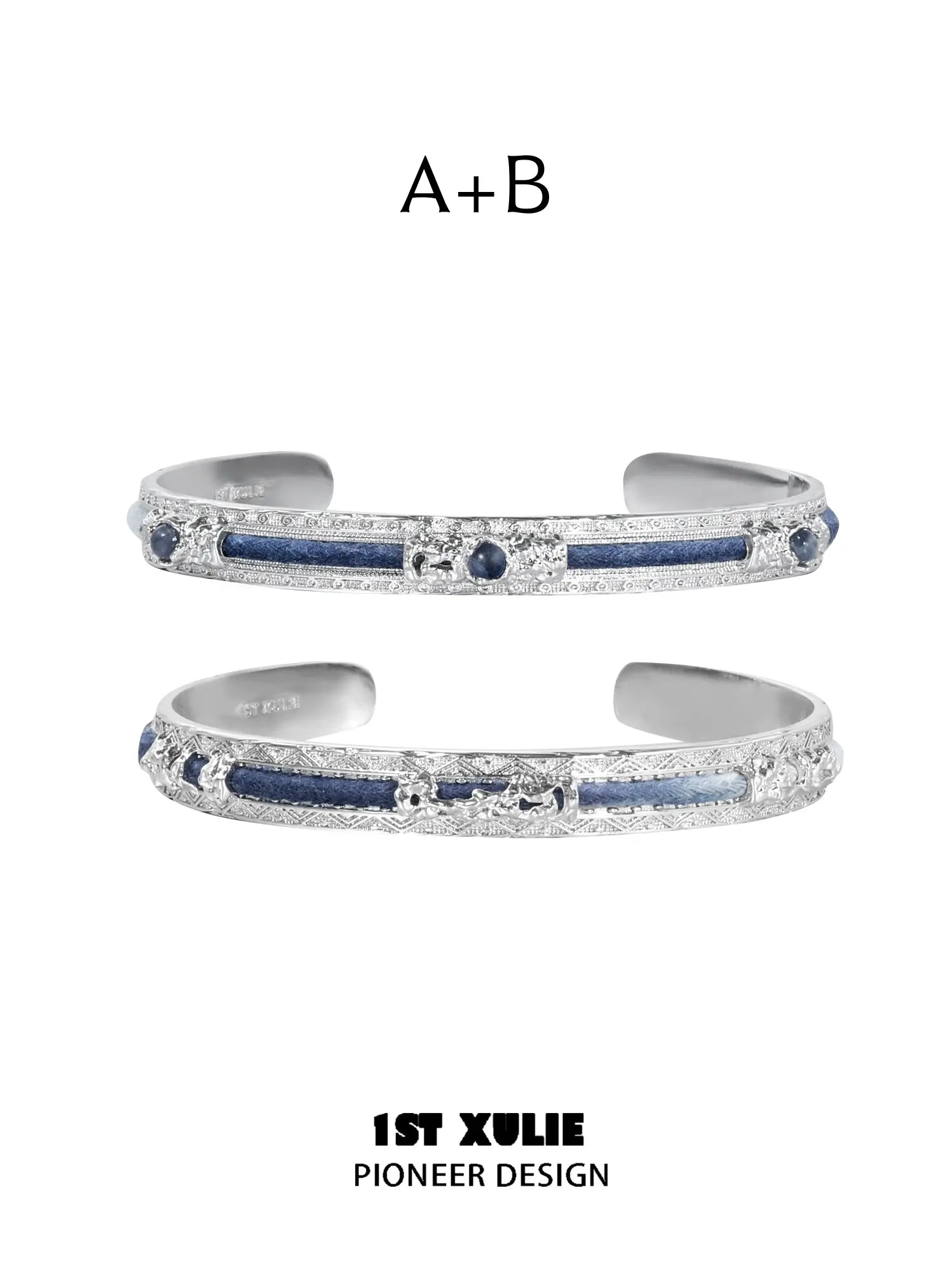 Style A and Style B blue woven bangle set