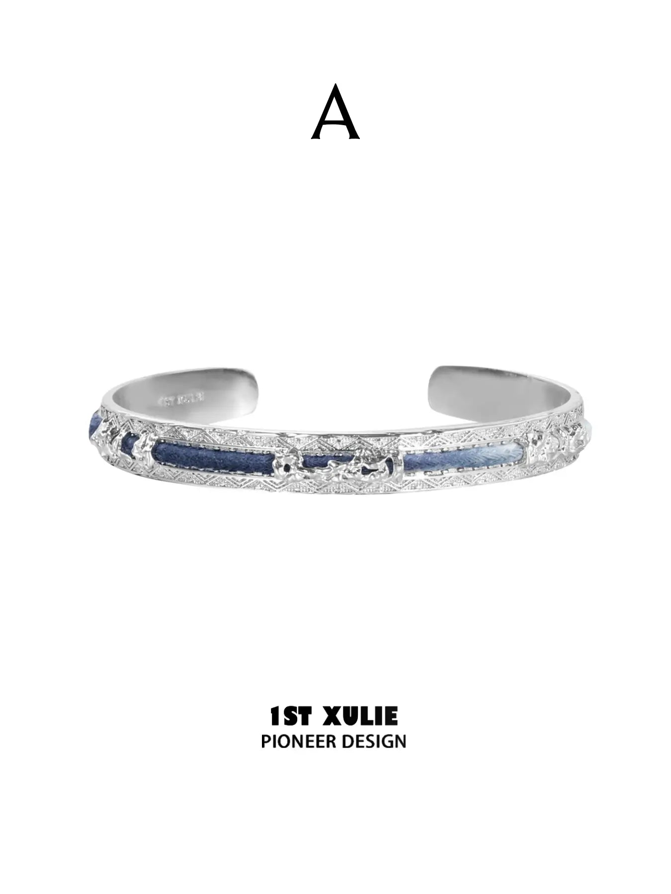 Style A blue woven open bangle without a central stone