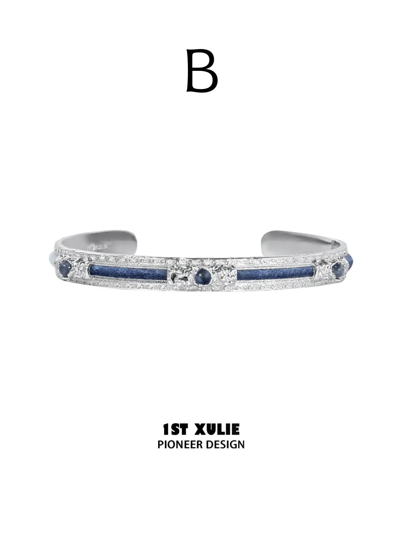 Style B blue woven open bangle with a central blue stone