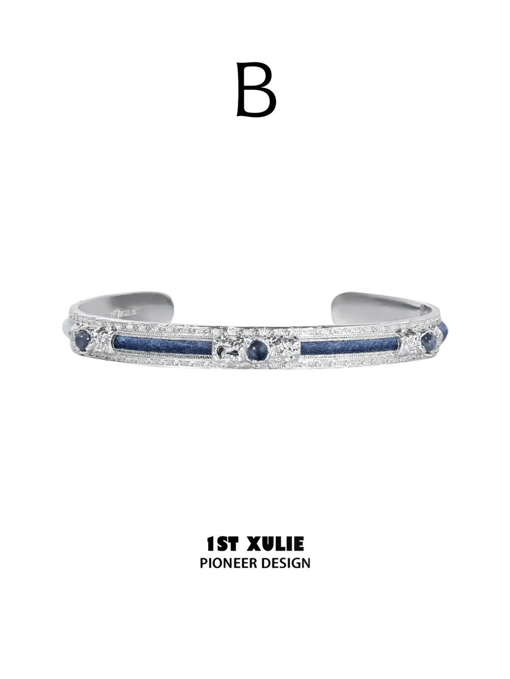 Style B blue woven open bangle with a central blue stone