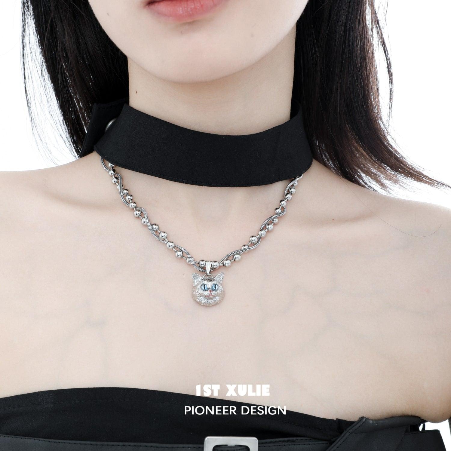 Cat Queen Y2K Double Chain 18k Platinum Plated Necklace™ - 1ST XULIE