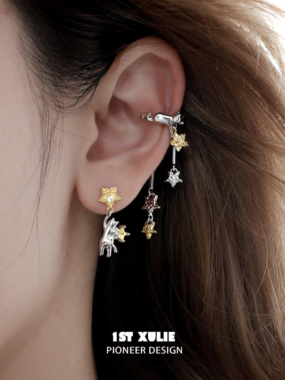 CAT'S GAZE 18K Platinum Plated Star Ear Clips™ - 1ST XULIE