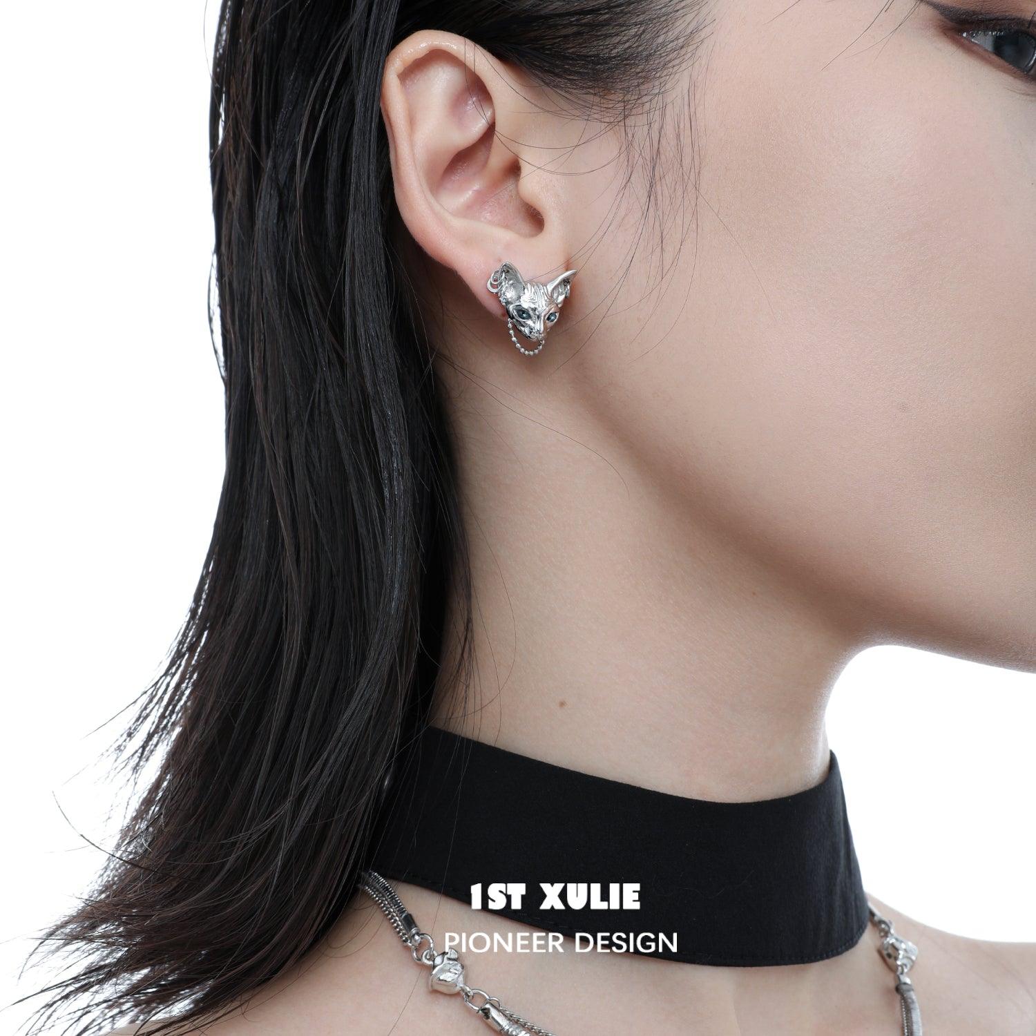 Cat's Gaze Dark Chain S925 Cat Earrings ＆ Ear Clips™ - 1ST XULIE