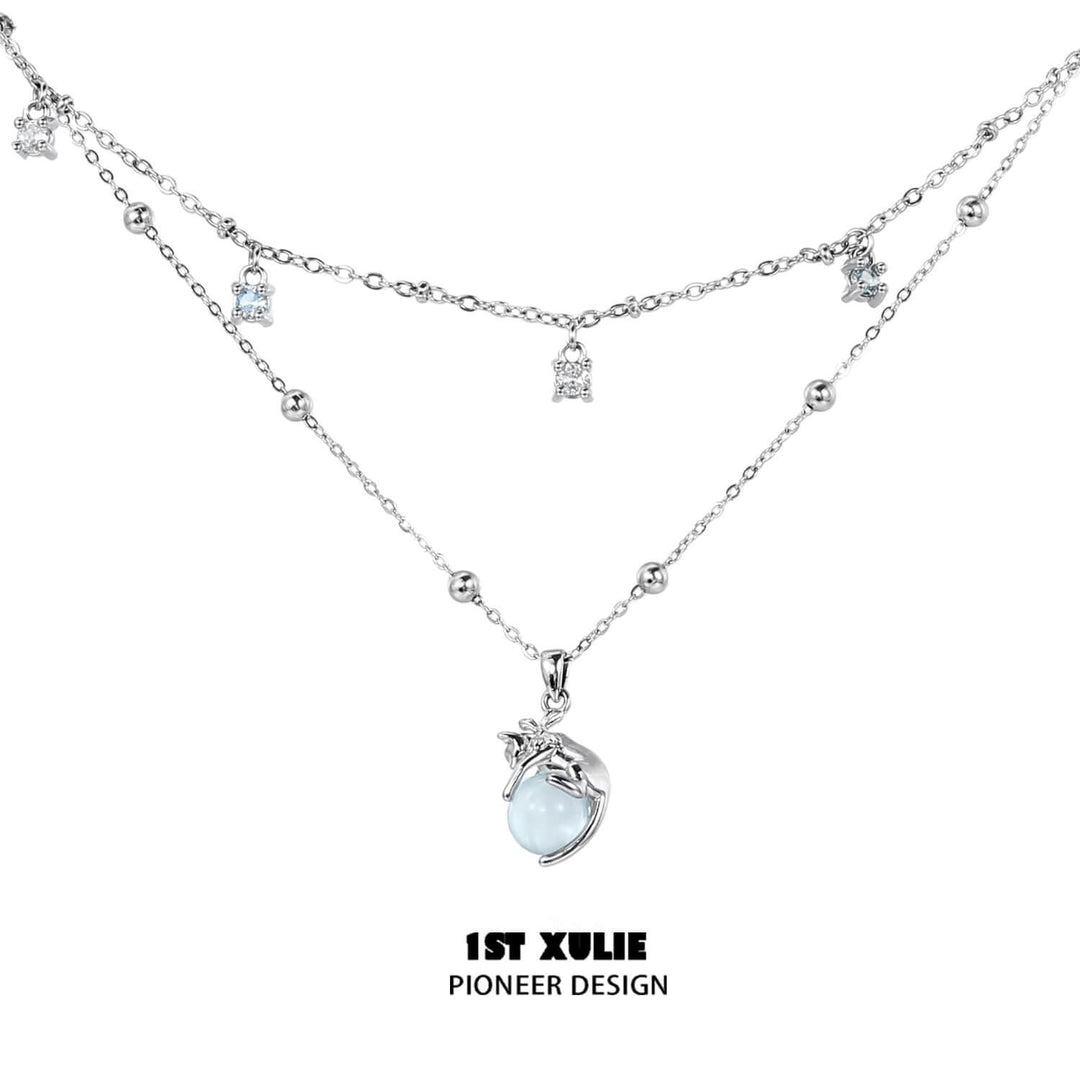 Cat's Gaze Lucky Cat 18K Platinum Plated Crystal Pendant Chokers Necklaces™ - 1ST XULIE