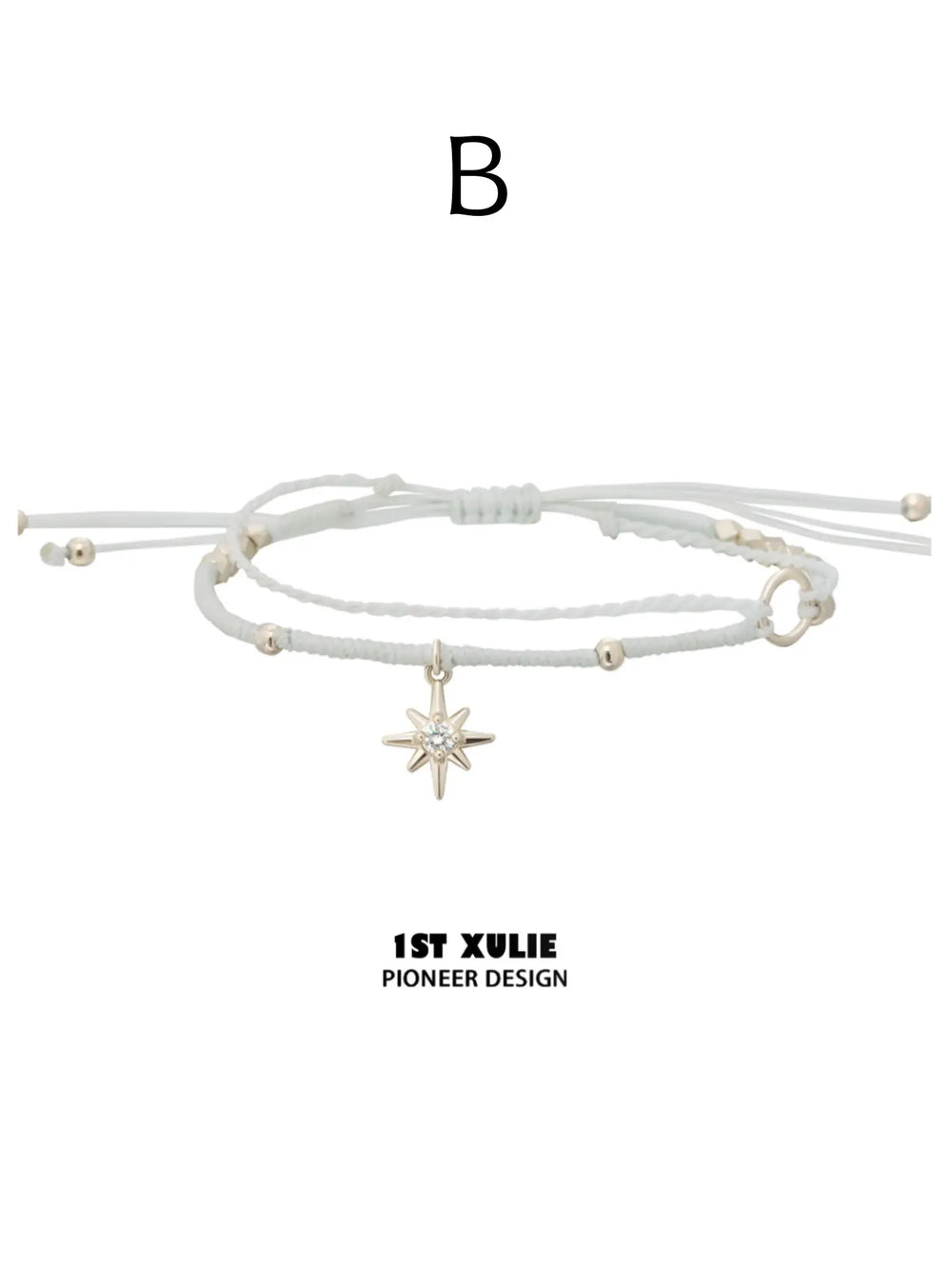 Style B white adjustable cord bracelet with a hanging star