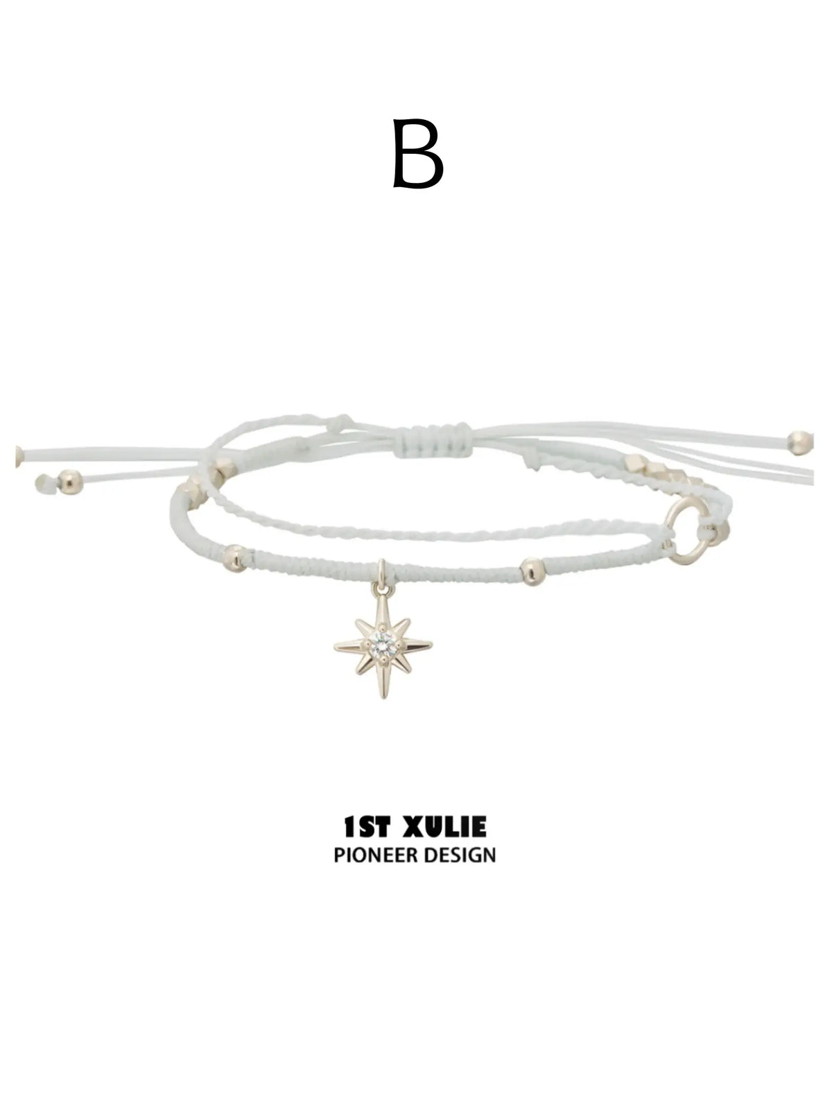 Style B white adjustable cord bracelet with a hanging star
