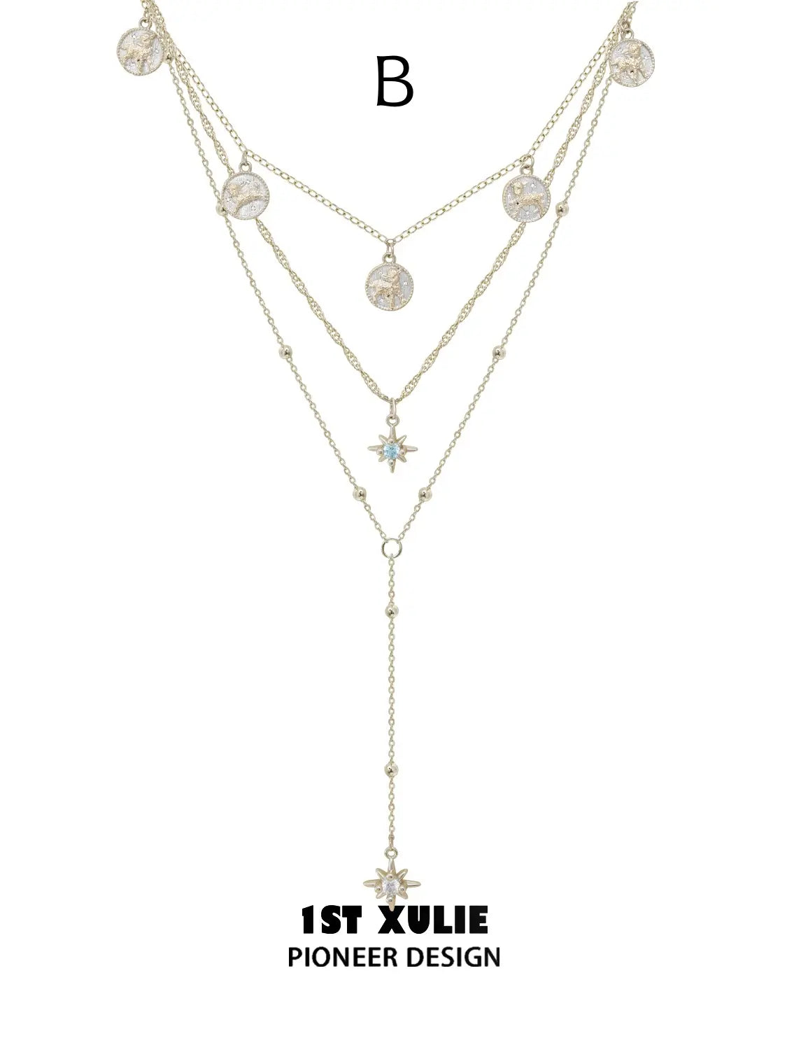 Style B layered pendant necklace with fine chains and celestial drops