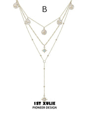 Style B layered pendant necklace with fine chains and celestial drops