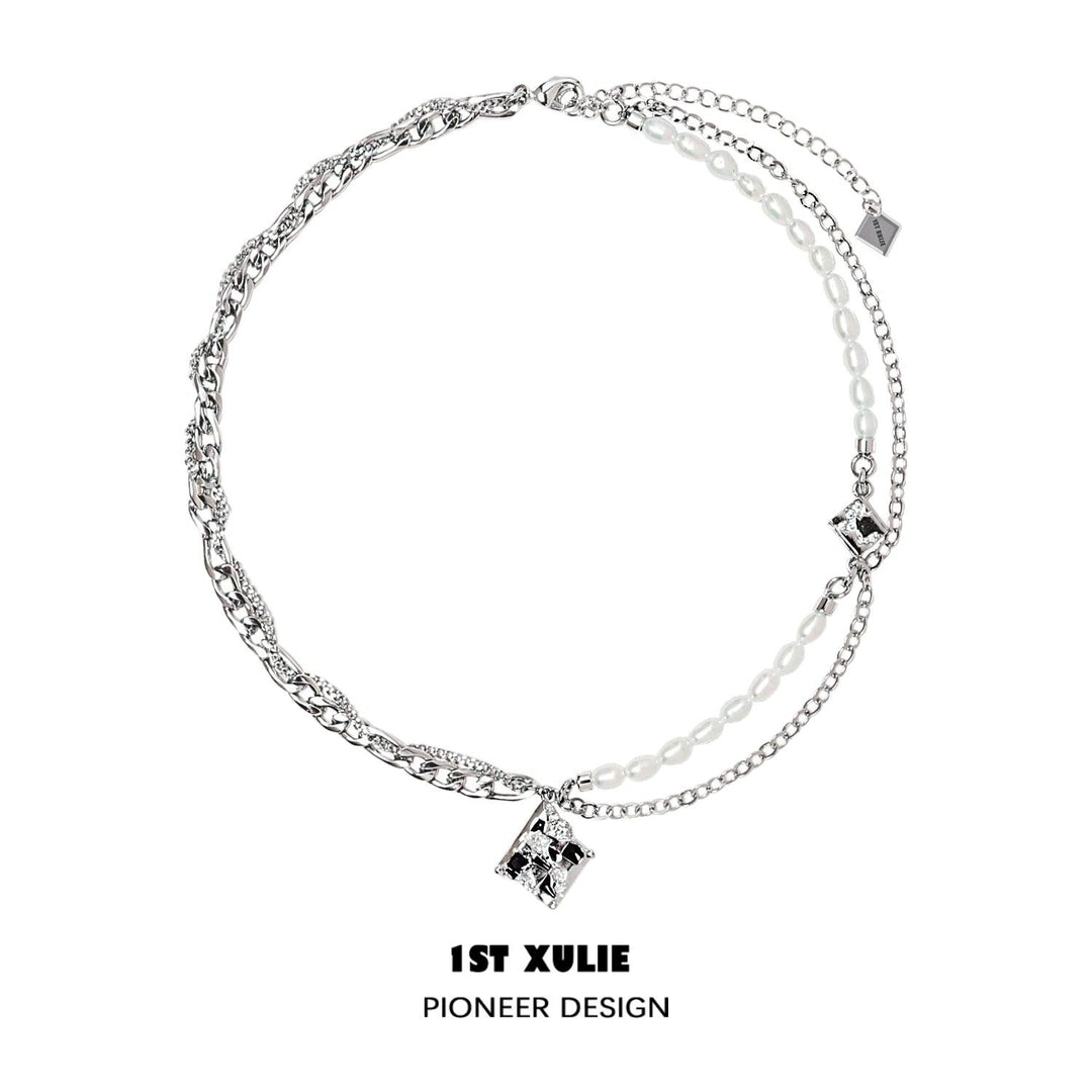 Checkerboard 18k Platinum Plated Pearl Necklace™ - 1ST XULIE