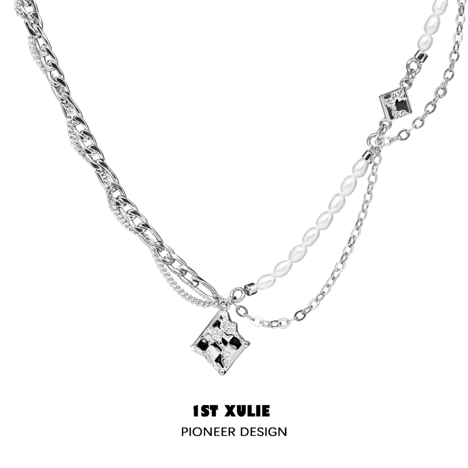 Checkerboard 18k Platinum Plated Pearl Necklace™ - 1ST XULIE