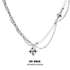 Checkerboard 18k Platinum Plated Pearl Necklace™ - 1ST XULIE