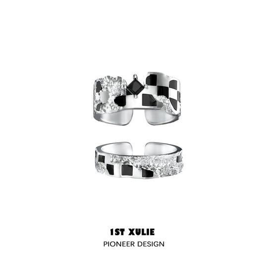 Checkerboard Sterling Silver Adjustable Opening Ring™ - 1ST XULIE