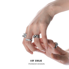 Checkerboard Sterling Silver Adjustable Opening Ring™ - 1ST XULIE