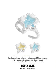 "WISHING STAR" Rhodium Plated Star Flip Ring, Adjustable Zirconia Ring