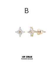 Style B clear-stone fleur-de-lis stud earrings