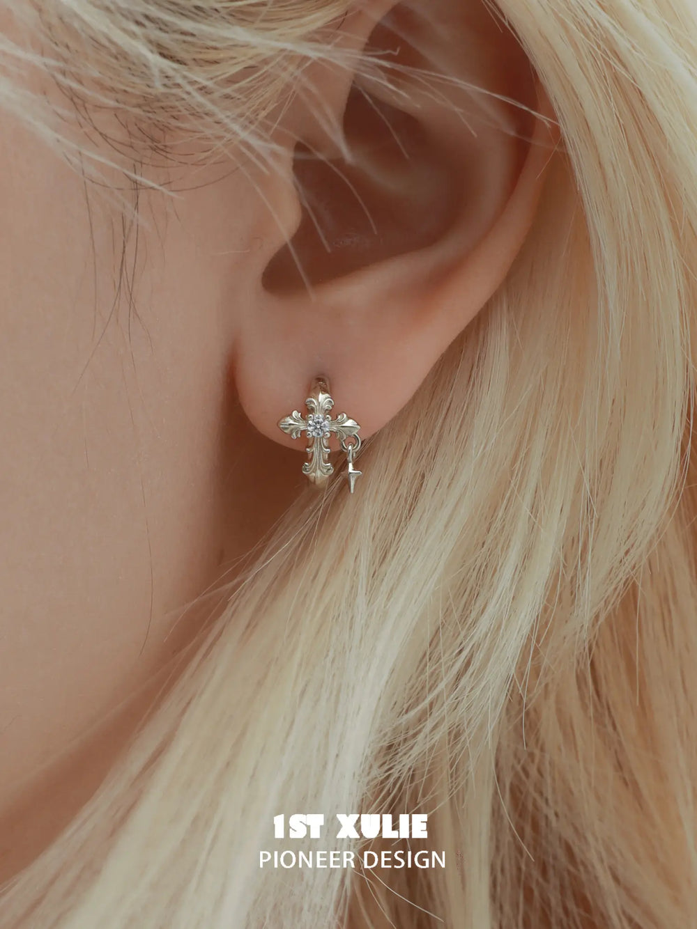 Close side view of the decorative hoop earrings