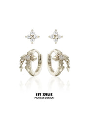 Gold-toned fleur-de-lis hoop and stud earring set