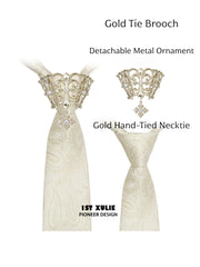 Gold tie brooch and gold-toned hand-tied necktie combination