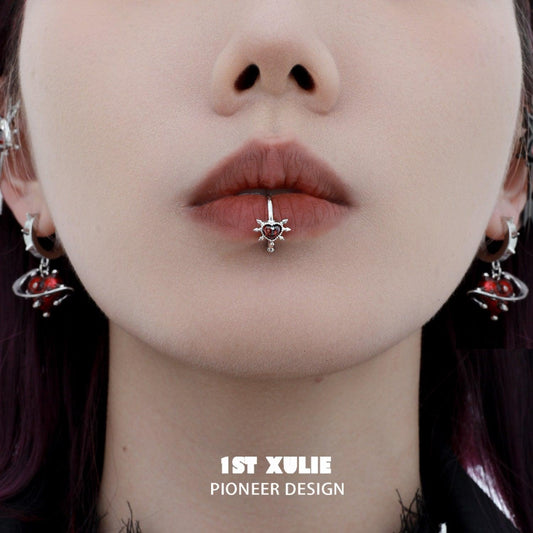 Forbidden Love S925 Sterling Silver Garnet Lip Clip＆Ear Clip™ - 1ST XULIE