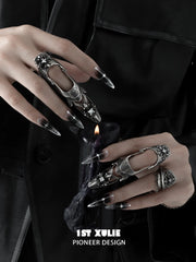 Gothic armor ring styled with matching shield rings