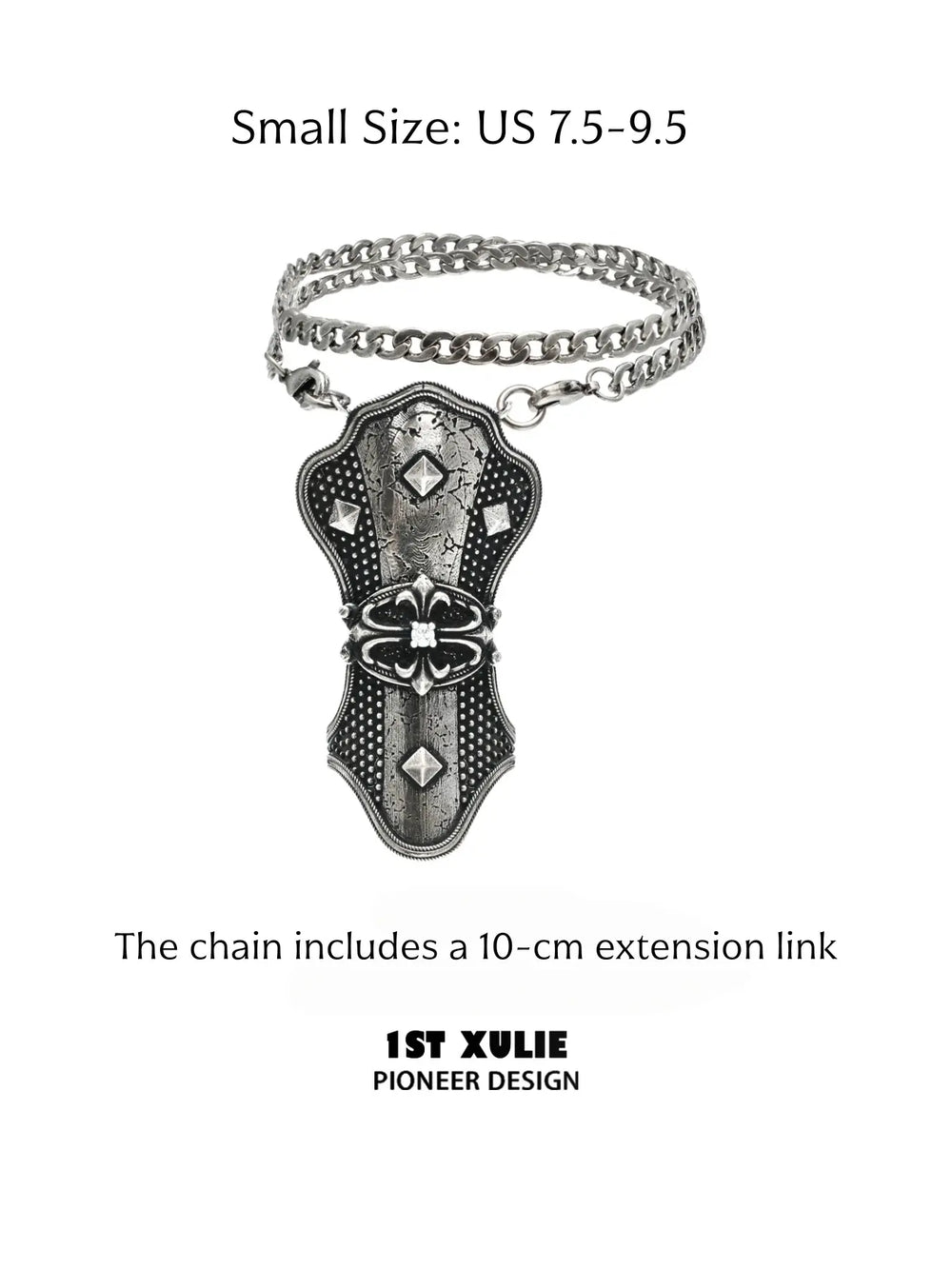 Small thumb armor ring labeled US 7.5-9.5 with a 10 cm chain extension