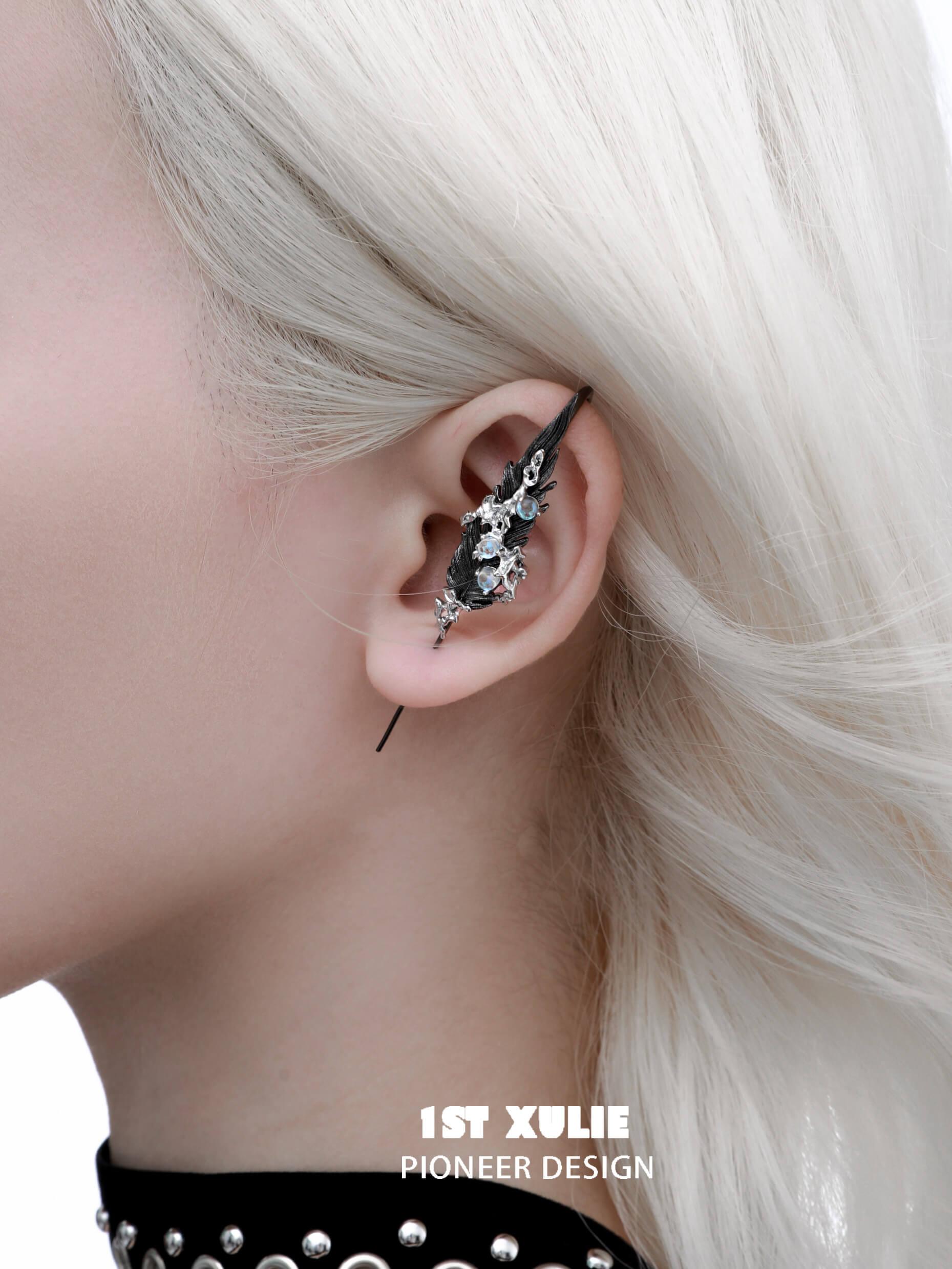 Lucifer White Agate Moonstone Needle Piercing Earring™ - 1ST XULIE