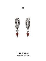 Pair of Style A hoops with small red pointed drops