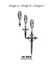 Three-piece earring set with one of each dagger and drop design